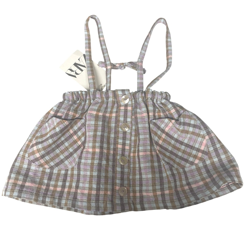 Zara Baby Girls Plaid Pinafore Skirt Pastel Blue Pink 9-12 Months NWT Preppy